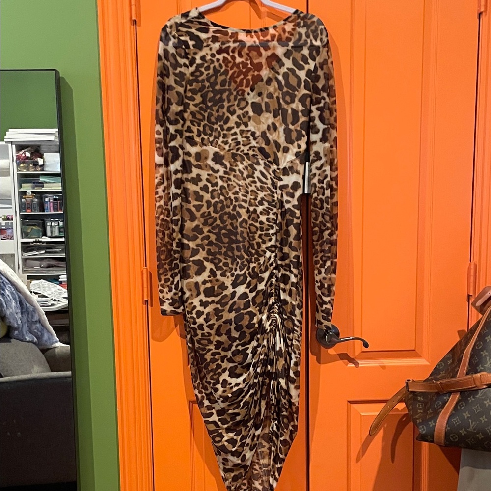 bebe Animal Print Long Sleeve Dress
